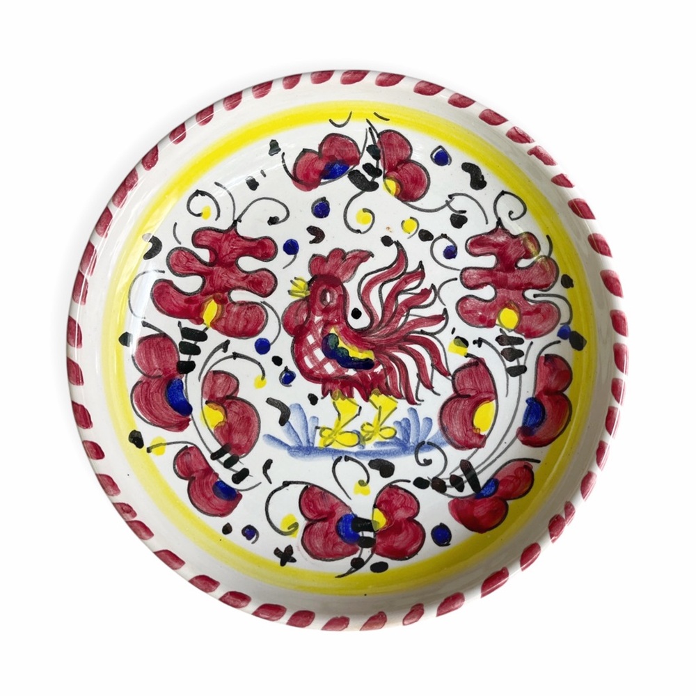 Ceramiche Sambuco Mario Deruta Italy Red Rooster Bird Dipping Bowl Dish, 5.5"